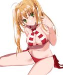  10s 1girl absurdres bikini fate/extra fate/grand_order fate_(series) halterneck highres nero_claudius_(swimsuit_caster)_(fate) saber_extra simple_background sinsihukunokonaka solo striped striped_bikini swimsuit white_background 