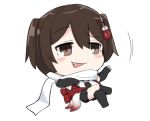  1girl blush_stickers brown brown_eyes brown_hair chibi fang kantai_collection lempika scarf sendai_(kantai_collection) smug white_scarf 