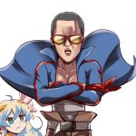  1boy 1girl absurdres ahoge black_hair blue_eyes character_request closed_mouth collarbone copyright_request highres long_hair looking_at_another looking_at_viewer parted_lips real_life short_hair sunglasses syamu_game tengen_toppa_gurren_lagann yarumi_(suina) 