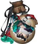  1girl artist_request ball black_hair full_body green_eyes holding holding_shield in_ball japanese_clothes magatama miko oshiro_project oshiro_project_re shield sidelocks torn_clothes transparent_background yoshinogari_(oshiro_project) 