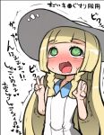  1girl :d ahegao bangs blonde_hair blunt_bangs blush commentary_request dot_nose double_v dress drooling eyebrows_visible_through_hair flat_chest fukurou_(owl222) green_eyes hat heart heart-shaped_pupils lillie_(pokemon) long_hair looking_up open_mouth pokemon pokemon_(game) pokemon_sm rolling_eyes simple_background smile solo sun_hat sweat sweatdrop symbol-shaped_pupils tears translation_request trembling upper_body v very_long_hair white_background white_dress 