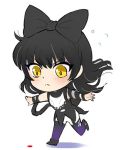  1girl black_hair blake_belladonna bow chibi commentary_request hair_bow laser_sight lowres rwby rwby_chibi solo yellow_eyes 