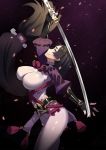  1girl ass black_eyes black_hair breasts fate/grand_order fate_(series) highres holding holding_sword holding_weapon katana long_hair looking_at_viewer minamoto_no_raikou_(fate/grand_order) nanaya_(daaijianglin) solo sword weapon 