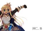  1girl aqua_eyes armor belt blonde_hair cape cross crown isizuaki knight knight_(ragnarok_online) long_hair open_mouth pauldrons ragnarok_online solo weapon 