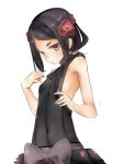  1girl akino_shuu bare_shoulders black_hair chise_(princess_principal) flat_chest flower hair_flower hair_ornament hikimayu princess_principal short_hair solo violet_eyes white_background 