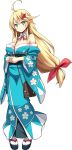  1girl ahoge bare_shoulders blonde_hair blue_eyes breasts cleavage cup full_body goryoukaku_(oshiro_project) hair_ornament holding holding_cup japanese_clothes kekemotsu kimono large_breasts long_hair low-tied_long_hair official_art oshiro_project oshiro_project_re smile star star_hair_ornament transparent_background 