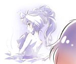  2girls commentary_request eye_scar from_behind iesupa multiple_girls nude onsen ruby_rose rwby sweat tied_hair towel towel_on_head water weiss_schnee 