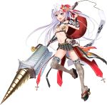  &gt;:d 1girl :d antenna_hair breasts checkered checkered_skirt cleavage flower full_body hair_flower hair_ornament holding holding_spear holding_weapon long_hair medium_breasts midriff murakami_yuichi navel official_art open_mouth oshiro_project oshiro_project_re oyama_(oshiro_project) pleated_skirt polearm purple_hair sideboob skirt smile spear thigh-highs transparent_background two_side_up very_long_hair weapon white_hair 