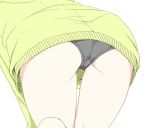  1girl ass black_panties close-up from_behind hood hoodie nirap no_pants original panties simple_background solo thigh_gap underwear white_background yellow_hoodie 