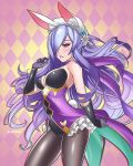  1girl animal_ears breasts bunny_girl bunny_tail bunnysuit camilla_(fire_emblem_if) cleavage fake_animal_ears fire_emblem fire_emblem_heroes fire_emblem_if hair_over_one_eye large_breasts lips long_hair looking_at_viewer purple_hair rabbit_ears solo tail velladonna very_long_hair violet_eyes wavy_hair wrist_cuffs 