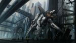  absurdres building city cityscape highres holding holding_weapon karamas mecha original outdoors science_fiction skyscraper weapon 