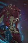  1girl absurdres crying dreri fish_girl gem hair_ornament hands_on_own_chest highres jewelry lipstick makeup mipha multicolored multicolored_skin necklace red_lips solo tears the_legend_of_zelda the_legend_of_zelda:_breath_of_the_wild yellow_eyes zora 