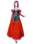  1girl aqua_eyes bare_shoulders blue_eyes blue_hair bow circlet collarbone detached_sleeves dress female flat_chest frills full_body gathers gensou_suikoden gensou_suikoden_ii gown ishikawa_fumi jewelry jillia_blight long_hair necklace off_shoulder official_art pendant purple_hair shoes simple_background smile solo standing strapless strapless_dress suikoden suikoden_ii white_background 