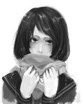  mole monochrome sad scarf school_uniform tears 