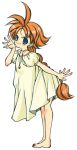  ahiru ahoge bare_shoulders barefoot bent_over blue_eyes braid feet freckles jewelry long_hair looking_at_viewer necklace nightgown orange_hair pendant princess_tutu smile solo standing 