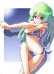  green_hair katahira_masashi legs long_hair original red_eyes sketch stretch swimsuit 