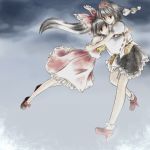  detached_sleeves flying geta hakurei_reimu hat japanese_clothes long_hair miko seki_juuen shameimaru_aya short_hair tengu tengu-geta touhou 