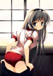  blue_eyes buruma cariboy clannad gym_uniform long_hair looking_back sakagami_tomoyo silver_hair sunset undressing 