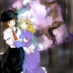  blonde_hair brown_eyes brown_hair hat maribel_han maribel_hearn multiple_girls necktie seki_juuen touhou usami_renko 