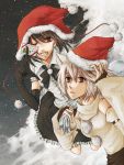  christmas detached_sleeves elbow_gloves gloves hat inubashiri_momiji kon-9 multiple_girls santa_hat shameimaru_aya snow touhou wink 