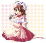  apron bad_id brown_hair can cans clannad furukawa_nagisa kneeling komo_da maid waitress yellow_eyes 