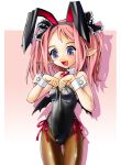  blush bunny_ears bunnysuit fang katahira_masashi original pantyhose pink_hair pointy_ears rabbit_ears 