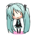  aqua_hair bad_id chibi detached_sleeves hatsune_miku headset long_hair lowres necktie purinko skirt smile thigh-highs thighhighs twintails very_long_hair vocaloid 