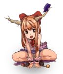  brown_eyes brown_hair horns ibuki_suika mizu mizu_exp orange_hair spread_legs squat squatting touhou 