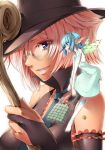  blue_hair fairy glasses hat minigirl original pink_hair pointy_ears short_hair staff yukari_(konekonekozou) 