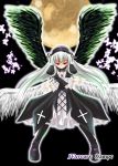  dress hairband knee_boots long_hair mabuchoco_m moon red_eyes rozen_maiden silver_hair suigintou wings 