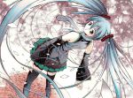  cherry_blossoms detached_sleeves hatsune_miku long_hair looking_back moonsorrow necktie skirt thigh-highs thighhighs twintails very_long_hair vocaloid zettai_ryouiki 