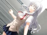  dutch_angle game_cg long_hair misaki_ryou nekonyan sakaagari_hurricane school_uniform smile white_hair 