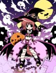  fingerless_gloves ghost gloves halloween hat midriff moon navel pumpkin pumpkins red_hair redhead short_hair waiai witch_hat 