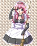  blue_eyes broom fingerless_gloves galaxy_angel gloves long_hair maid milfeulle_sakuraba pink_hair 