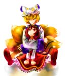  animal_ears bad_id blonde_hair brown_hair cat_ears cat_tail chen earrings fox_tail hat hug jewelry mikihiro multiple_tails short_hair tail touhou yakumo_ran 