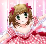  brown_hair dress green_eyes idolmaster outstretched_arms short_hair solo spread_arms 