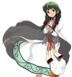  braid dress green_hair hair_over_shoulder long_hair misada no_glasses philia_felice tales_of_(series) tales_of_destiny twin_braids white_background white_dress 