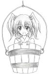  eku girl_in_bucket in_bucket in_container kisume monochrome touhou traditional_media twintails 