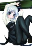  black_legwear cat_ears green_eyes pantyhose sanya_v_litvyak short_hair silver_hair strike_witches tail tororo 