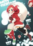  christmas frog gift halo original ponytail red_hair redhead sango_(artist) santa santa_costume thigh-highs thighhighs wings zettai_ryouiki 
