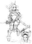 fur horn kirin kirin_(armor) monochrome monster_hunter puddle sketch sword thigh-highs thighhighs weapon 