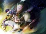  aqua_hair blue_hair dress hatsune_miku horse kaito riding soratooto star_(sky) sword umu umu_(um) vocaloid weapon 