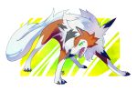  claws green_eyes lycanroc orange_fur pokemon_(creature) pokemon_ultra_sm white_hair wolf 