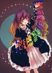  1girl :d dress fukufukupine gothic_lolita gradient_hair hijiri_byakuren light_brown_hair lolita_fashion long_hair looking_to_the_side multicolored_hair open_mouth purple_hair smile solo sorcerer&#039;s_sutra_scroll sparkle touhou yellow_eyes 