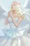  1girl alternate_costume blonde_hair breasts claymore closed_eyes flower hands_clasped long_hair medium_breasts rose sanera solo teresa upper_body veil wings 