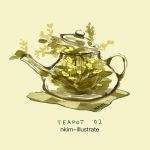  artist_name english glass lowres nadia_kim no_humans overflowing see-through tea tea_leaves tea_plant teapot yellow yellow_background 
