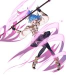  1girl armor blue_hair fire_emblem fire_emblem_heroes fire_emblem_if full_body gloves gradient_hair hair_over_one_eye long_hair multicolored_hair official_art open_mouth pieri_(fire_emblem_if) pink_hair red_eyes solo twintails two-tone_hair weapon 