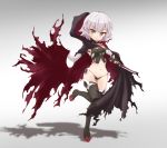  1girl assassin_of_black bandage bandaged_arm black_legwear black_panties cape fate/apocrypha fate/grand_order fate_(series) full_body gloves green_eyes highres knife looking_at_viewer navel panties scar short_hair silver_hair solo tachibana_(cyclone1316) thigh-highs underwear weapon 