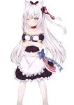  absurdres alternate_costume animal_ears bilan_hangxian blue_eyes blush breasts collarbone crossed_arms hamann_(bilan_hangxian) highres long_hair looking_at_viewer small_breasts solo tsundere white_background white_legwear 