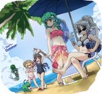  &gt;:d +++ 2017 6+girls :d akuto antennae arm_at_side armpits arms_up asymmetrical_wings bare_arms bare_legs bare_shoulders barefoot barefoot_sandals beach beach_chair beach_umbrella bikini black_hair blonde_hair blue_eyes blue_hair blush closed_eyes closed_mouth commentary_request cup day drinking_glass drinking_straw fish_tail food frog_hair_ornament front-tie_bikini front-tie_top fruit full_body gloom_(expression) green_hair green_kimono grey_hair hair_ornament hair_tubes hand_up hat hat_removed hatchet headwear_removed high_ponytail holding holding_drinking_glass holding_fruit holding_hat holding_innertube holding_weapon houjuu_nue innertube japanese_clothes kimono kochiya_sanae legs_crossed long_hair looking_at_another looking_at_viewer looking_back mermaid mononobe_no_futo monster_girl multiple_girls navel obi ocean open_mouth outdoors palm_tree ponytail red_eyes redhead sandals sash school_swimsuit shaded_face short_hair side-tie_bikini side-tie_bottom sitting smile snake_hair_ornament standing stomach strapless straw_hat summer sunglasses sweat sweating_profusely swimsuit tate_eboshi touhou tree tubetop umbrella wakasagihime walking water watermelon weapon wide_sleeves wings wriggle_nightbug yellow_eyes 